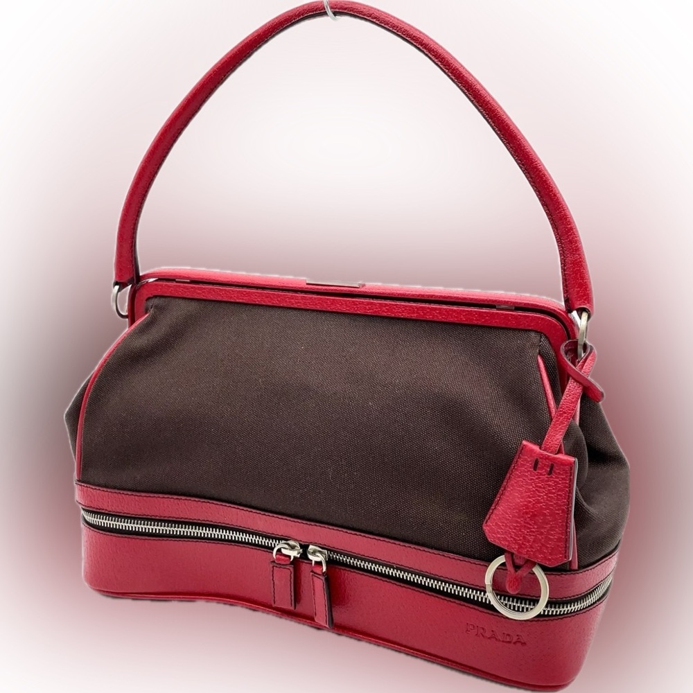Prada Doctor’s Bag Red & Brown Canvas and Leather EUC with Documents - Picture 15 of 15